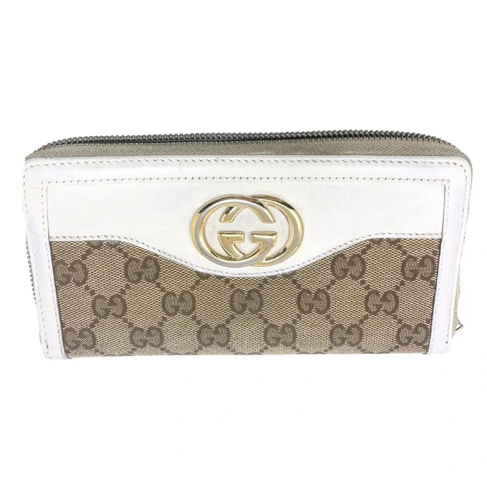 Gucci Wallet Long Continental Card White Leather GG Monogram Brown Zip Around - Picture 8 of 8
